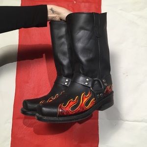 Vintage Steel Toe Flame Harley Davidson Boots